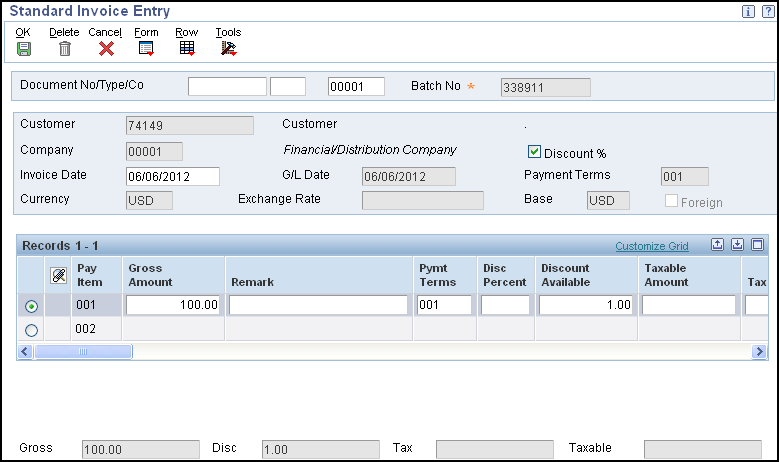 Standard Invoice Entry