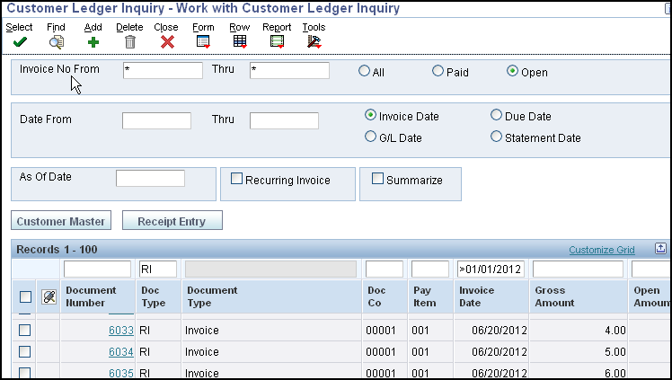 Customer Ledger Inquiry