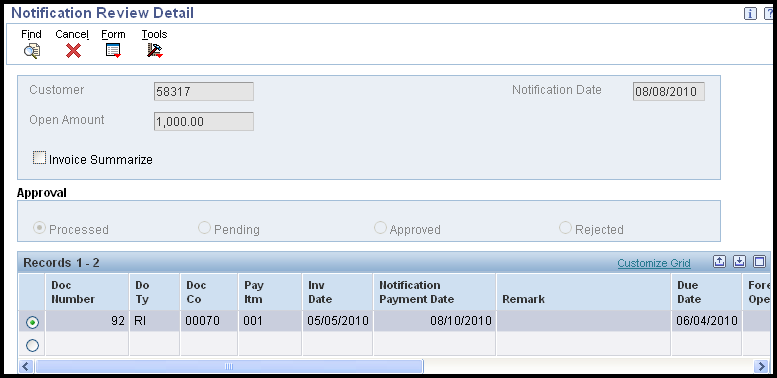 Notification Review Detail screen