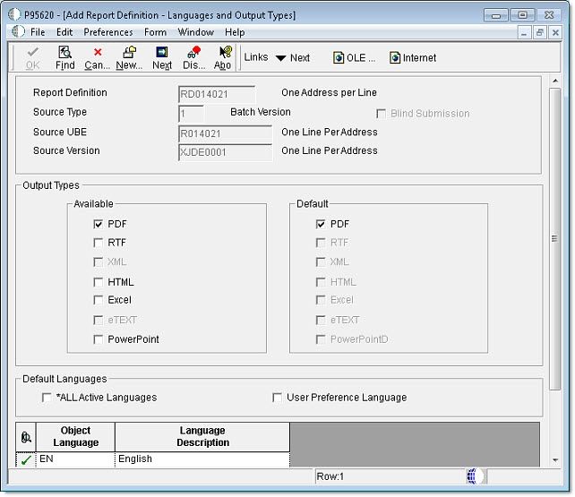 Report Definition screen 2