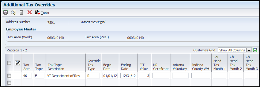 Additional tax Overrides