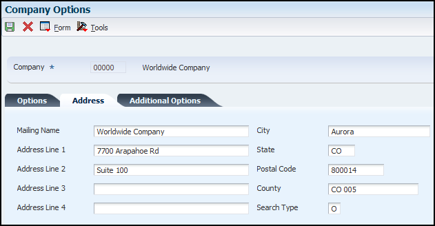 Company Options - Add Tab
