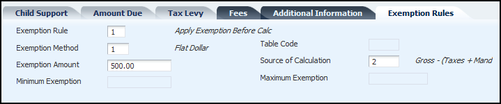 Exemptions Tab