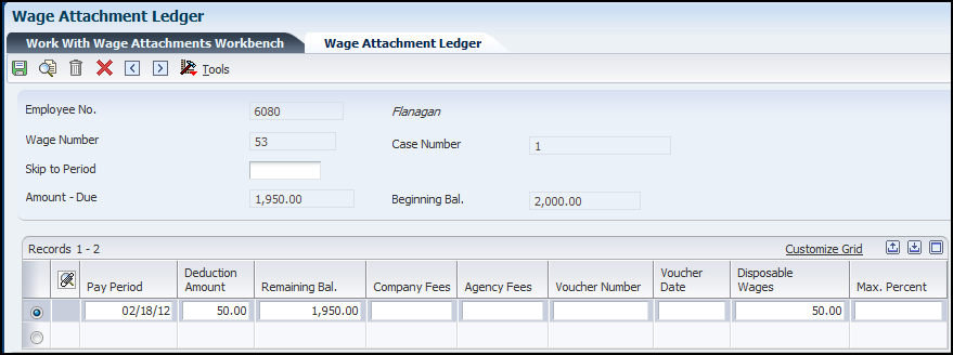 Wage Attachment Ledger