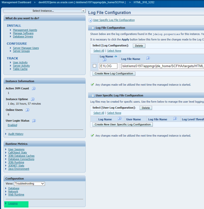 Log File Configuration