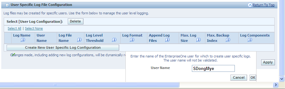 User Specific JAS Log