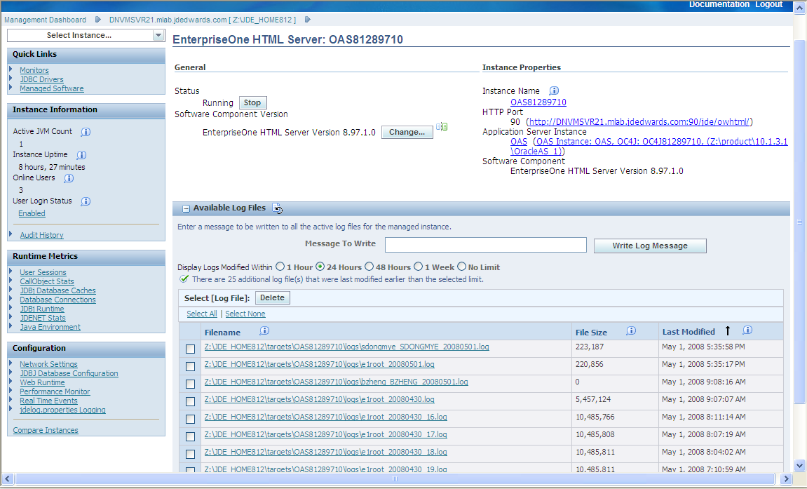 Example of dumped log