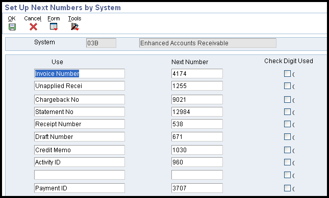 Next Number by system set up