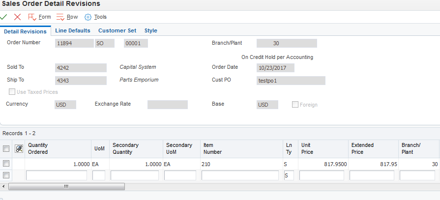 Sales Order screen1