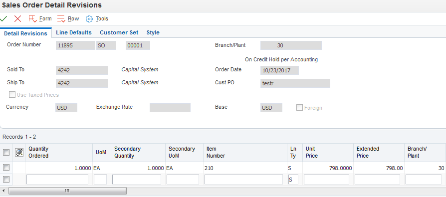 Sales Order screen2